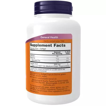 NOW Foods Caprylic Acid 600 mg 100 Softgels