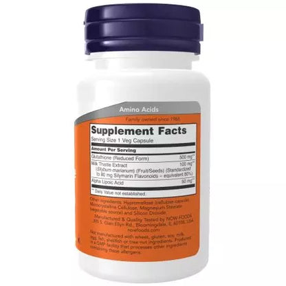 NOW Foods Glutathione 500 mg 30 Veg Capsules