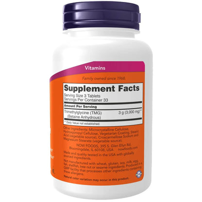 NOW Foods TMG Betaine 1,000 mg 100 Tablets